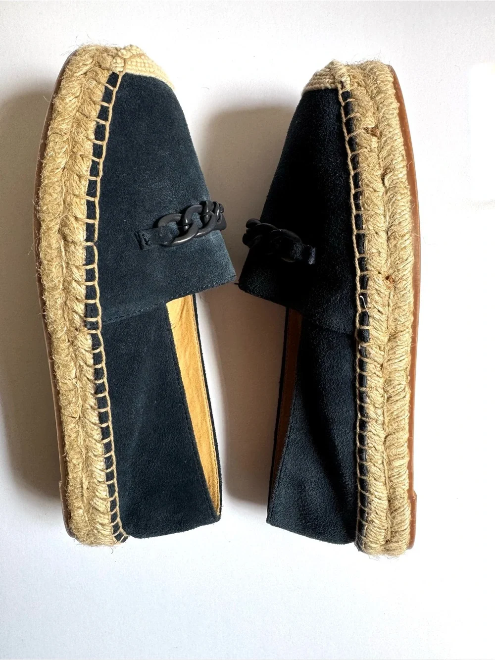 Talbots Navy Suede Espadrille Flats with Chain Accent